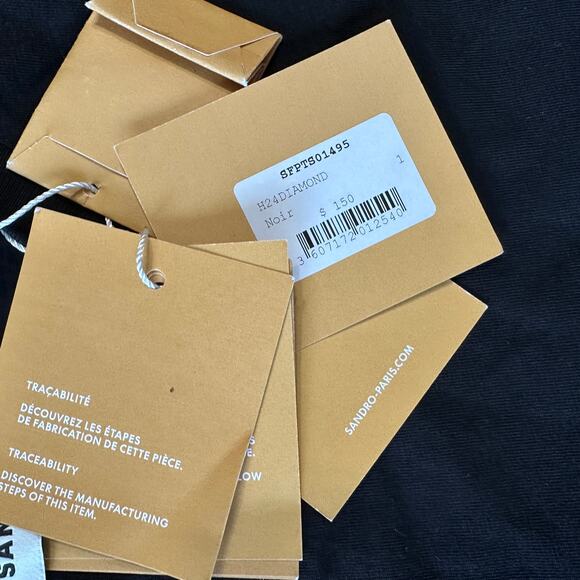 Sandro Diamond Cropped Black T-shirt, Short Sleeves, size 1 small - Picture 7 of 12